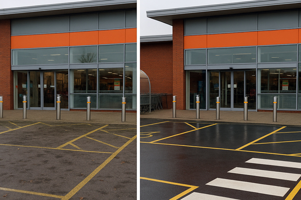 Car park cleaning in Rutland with hot-water jet washing, gum removal and oil stain treatment