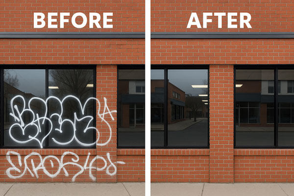 Before and after building cleaning example in Melton Mowbray