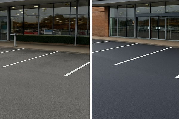 Car park cleaning in Ebbw Vale with hot-water jet washing and traffic management