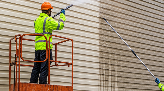 Cladding cleaning team at work in North Cheam