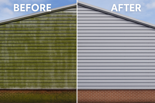 High level cladding cleaning with MEWP access and water-fed poles in Newbury Park