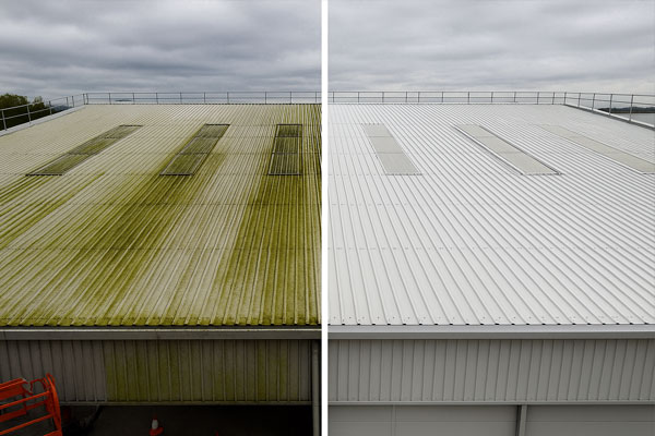 Commercial roof cleaning in Melton Mowbray with soft-wash, steam and MEWP access