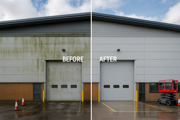 External building cleaning on commercial cladding in Pontarddulais