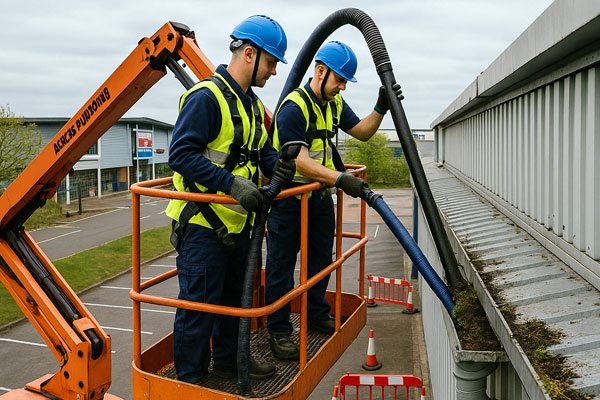 Commercial & industrial gutter cleaning in Billingham with MEWP access and camera surveys