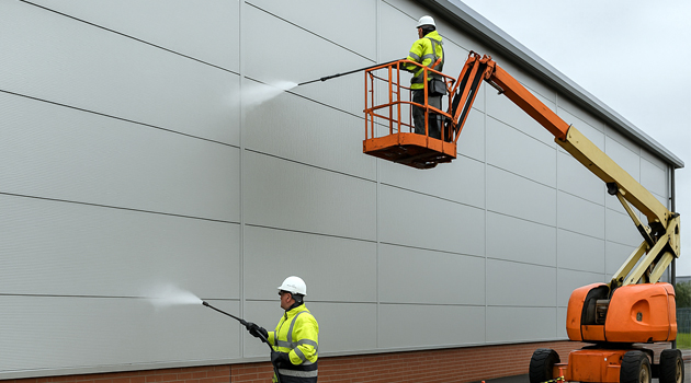 Exterior commercial cladding cleaning in North Cheam